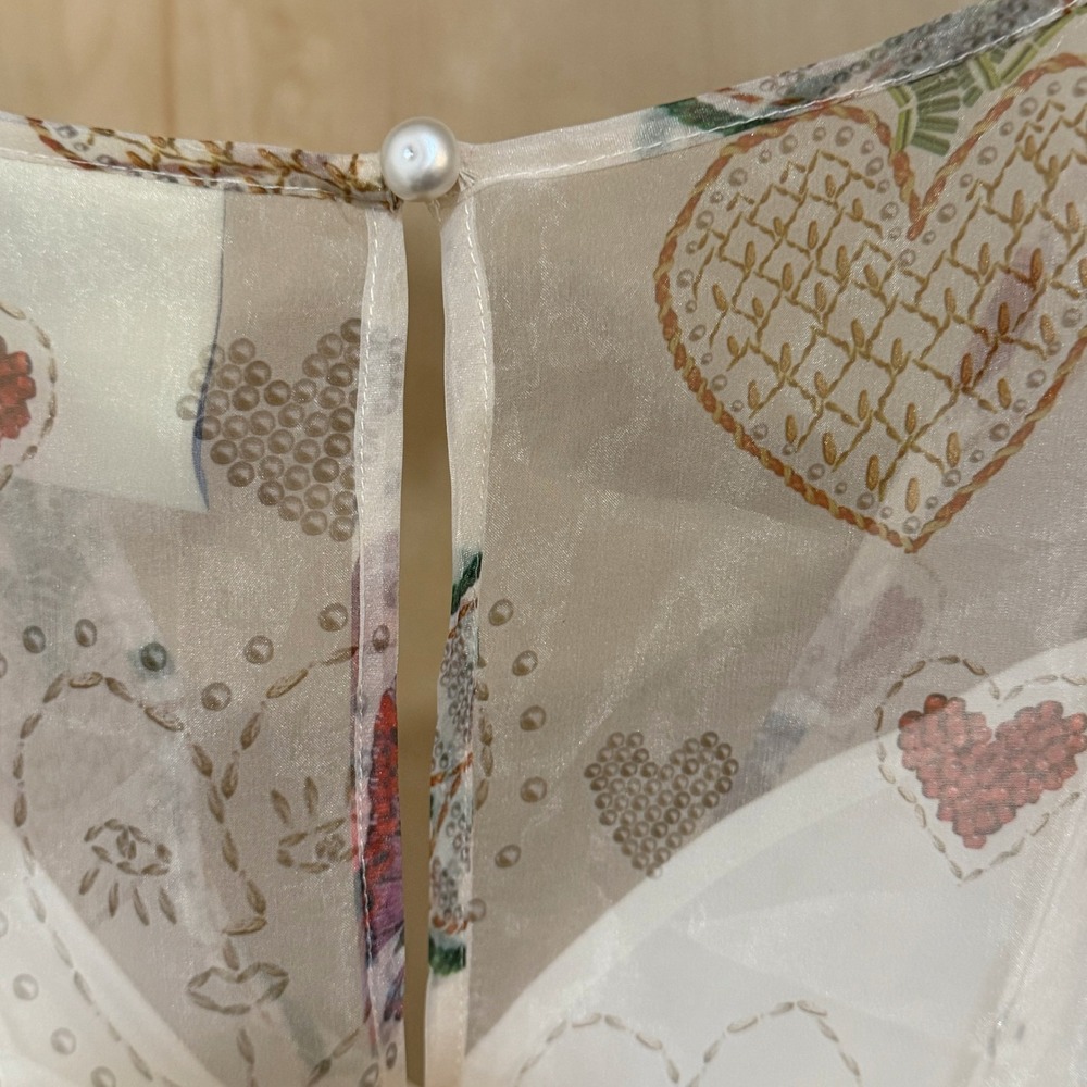 Farm Rio x Anthropologie Semi-Sheer Puff-Sleeve Mini Heart Dress White Small - Picture 8 of 9